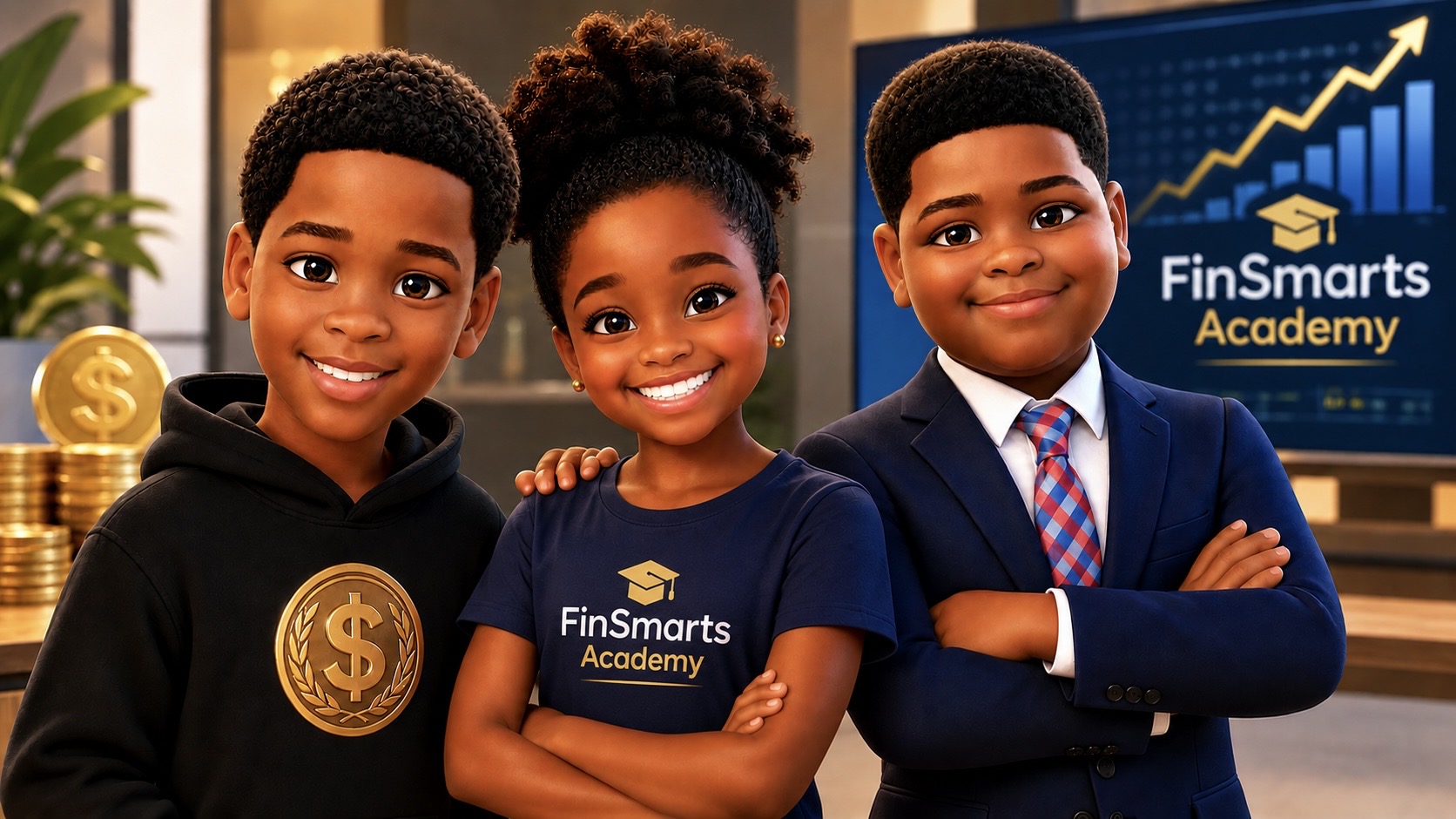 Three FinSmarts Academy students learning practical money skills